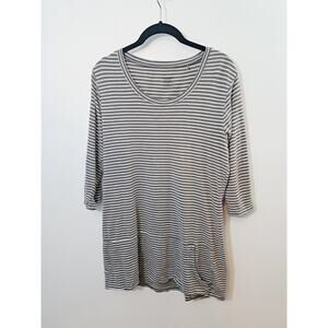 Toad & Co Gray Striped Tunic Top 3/4 Sleeve Medium Stretch Round Neck